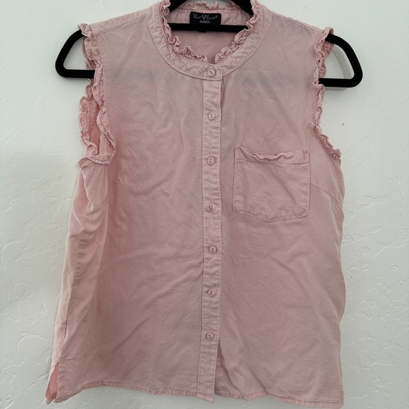 Velvet Heart Pink Ruffle Sleeveless Button Down Blouse | M - Picture 1 of 7